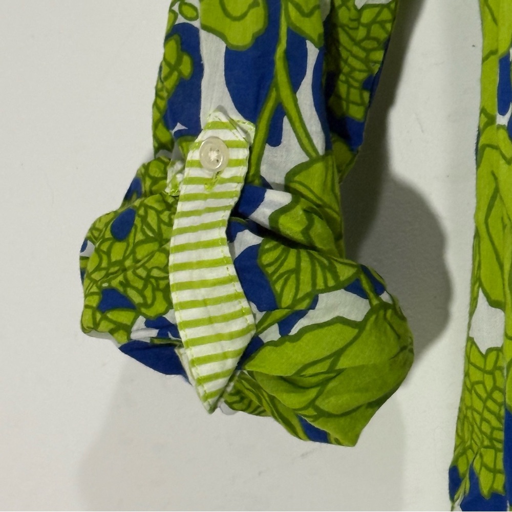 Talbots Floral Print Henley Tunic Top Blouse Size L Green Blue & White Light Wgt - Picture 5 of 11